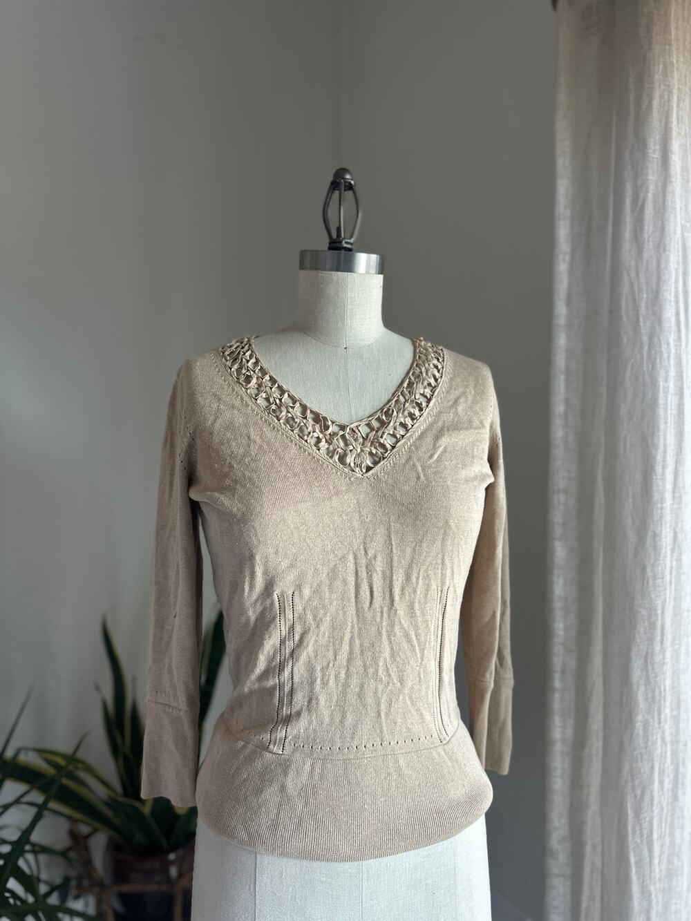 Sigrid Olsen Women's Small Sweater Beige Knit Silk Cashmere Pullover Top